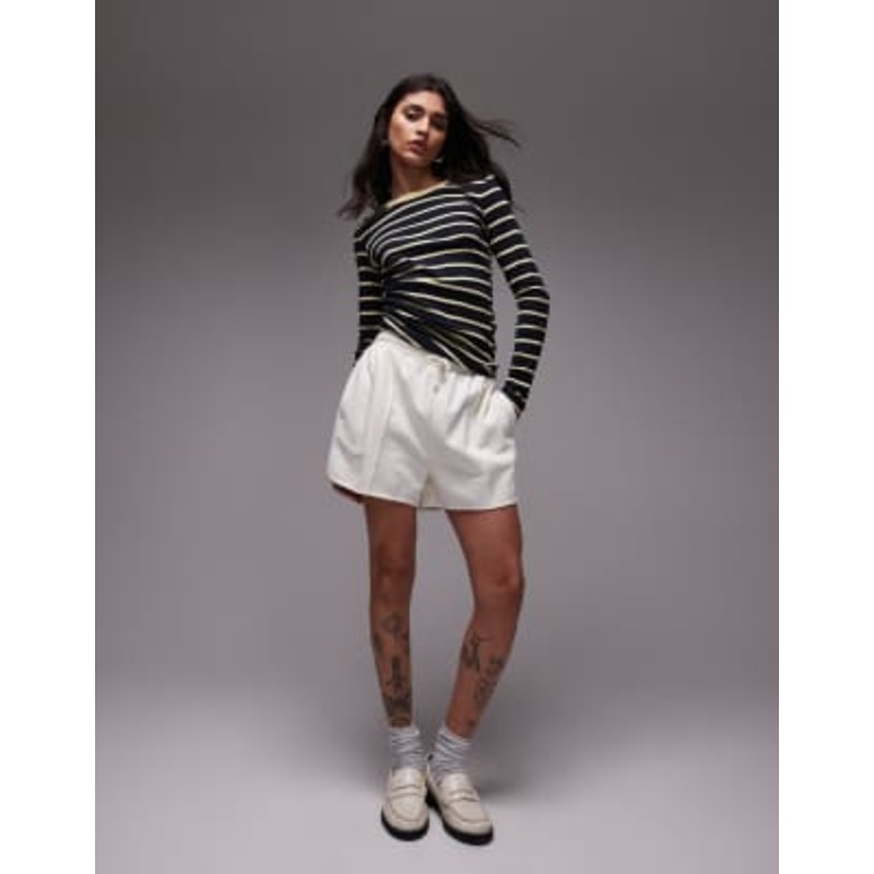 Topshop pintuck sweatpants fabric shorts in ecru