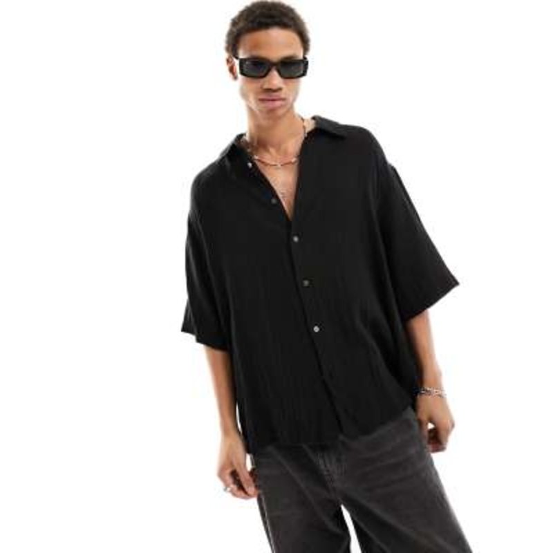Weekday oversized short sleeve shirt in black