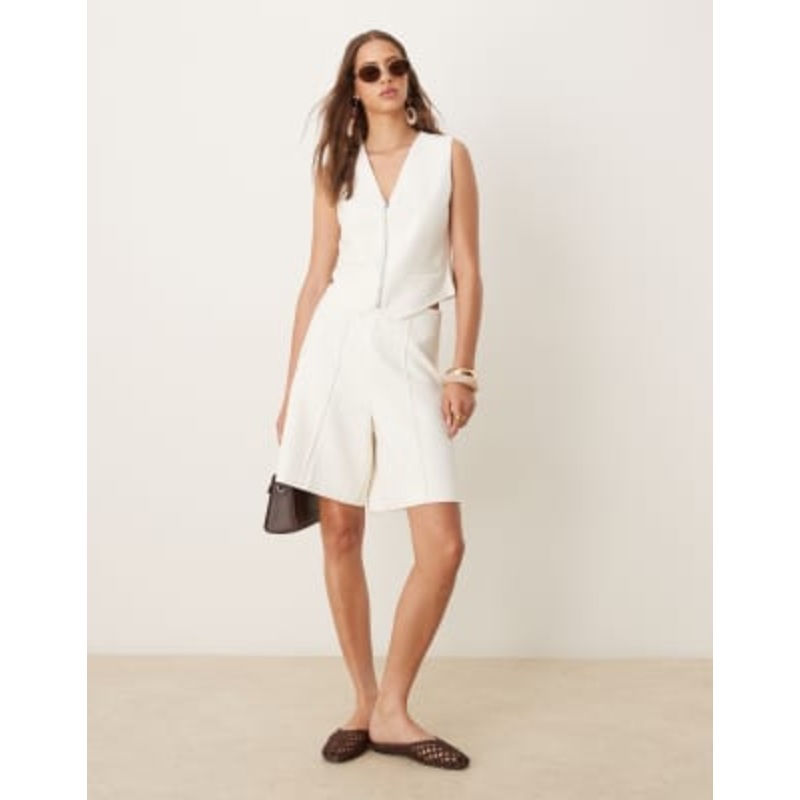 YAS tailored twill seam front longline shorts in white – part of a set
