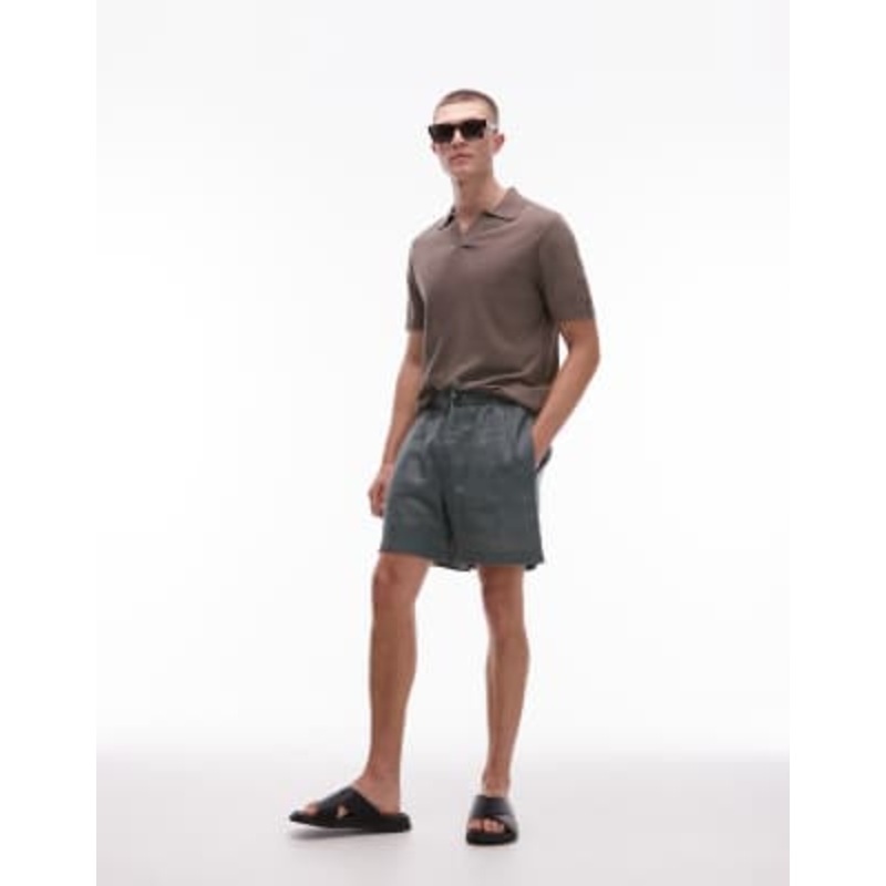 ARKET pure linen drawstring shorts in khaki green