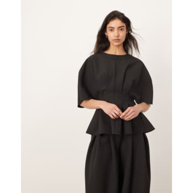 ARRANGE pleated waist short sleeve top in black – part of a set