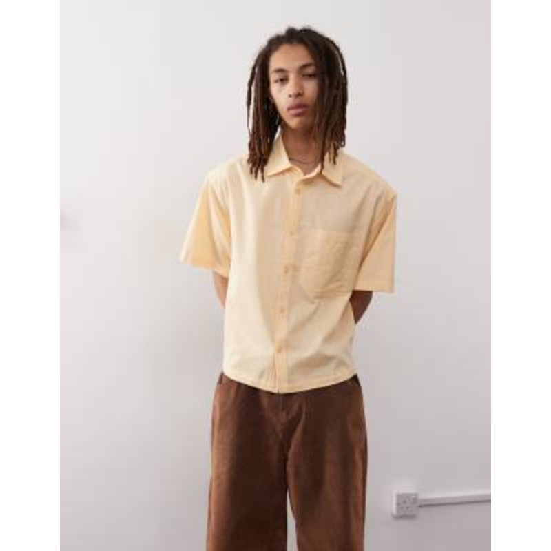 COLLUSION boxy linen mix short sleeve shirt in peach