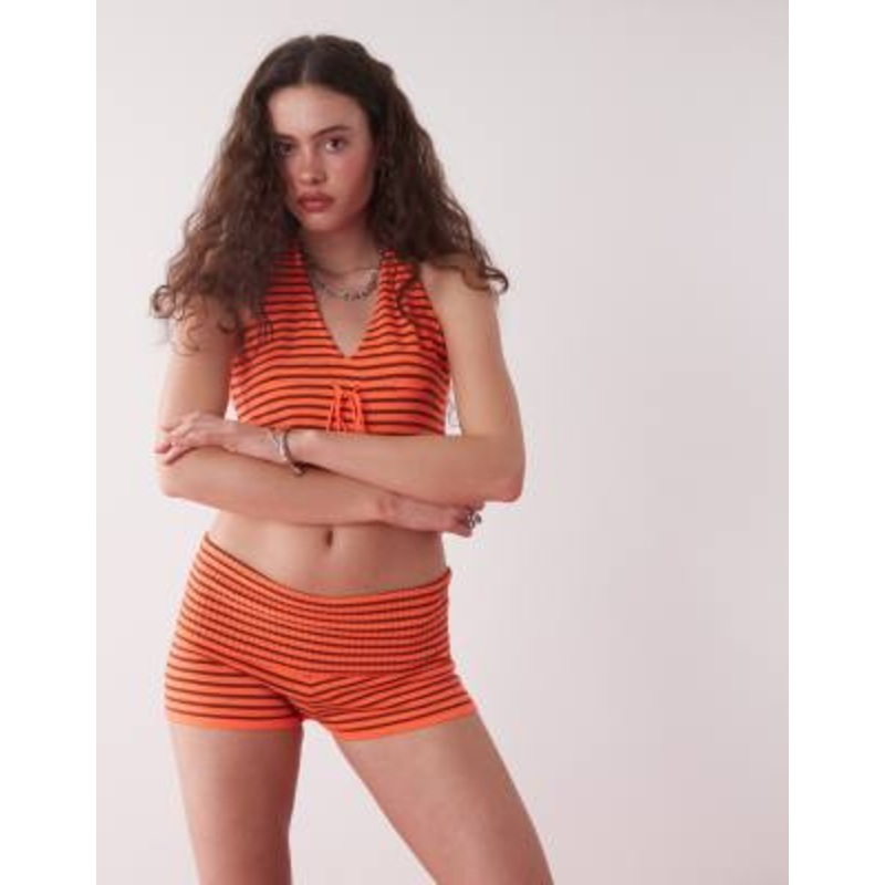 COLLUSION knit festival striped foldover micro shorts in orange – part of a set