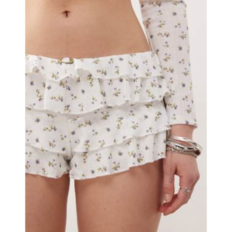 COLLUSION textured floral micro bloomer shorts in white