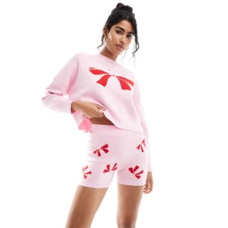 Cotton On novelty knit shorts in checkered bow – part of a set