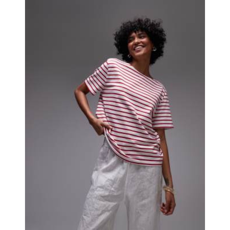 & Other Stories relaxed short sleeve t-shirt top in red and white stripes