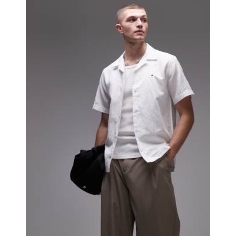 Tommy Hilfiger linen blend short sleeve shirt in white
