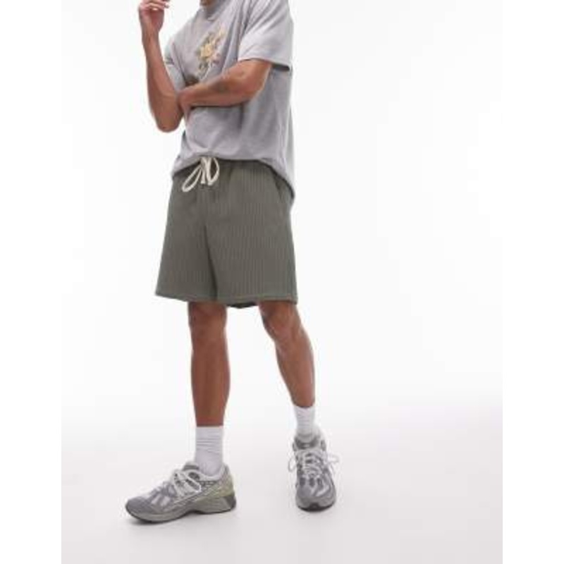 Topman plisse shorts in khaki