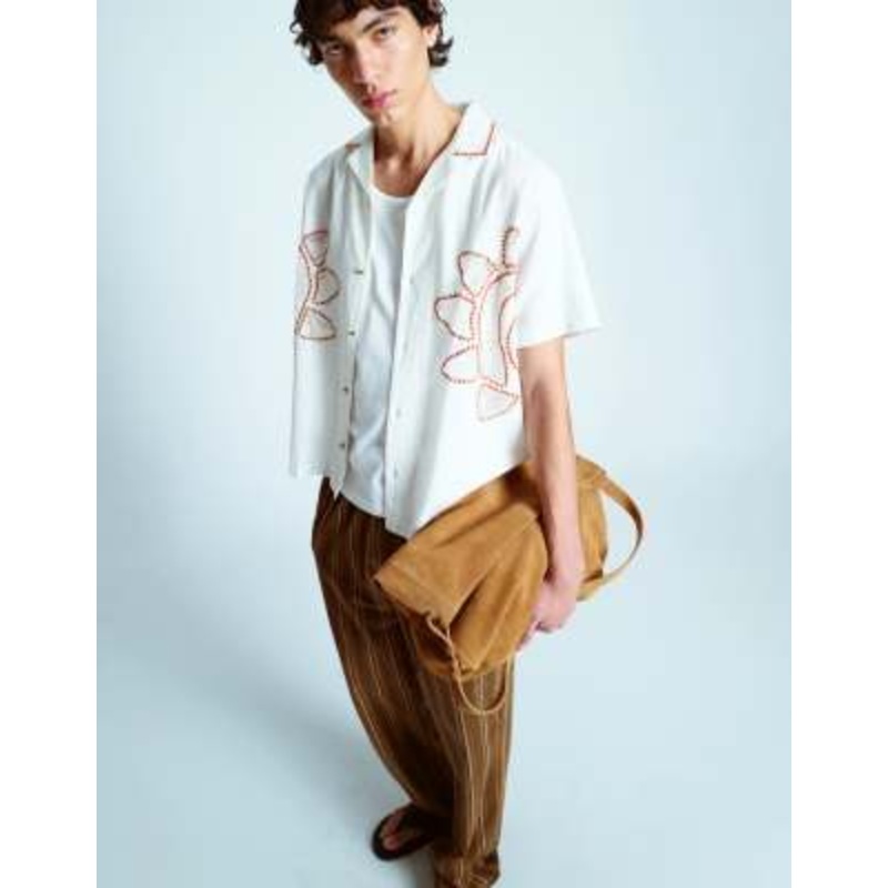 Topman short sleeve sun placement crochet shirt in white