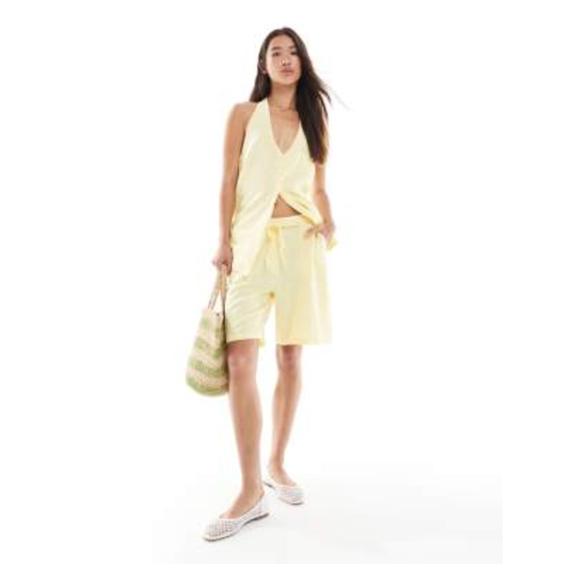 Vero Moda tie waist shorts in pale yellow – part of a set