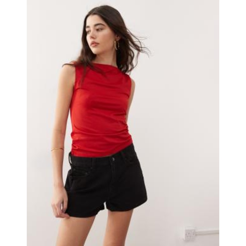 Weekday low waist loose fit denim shorts in black