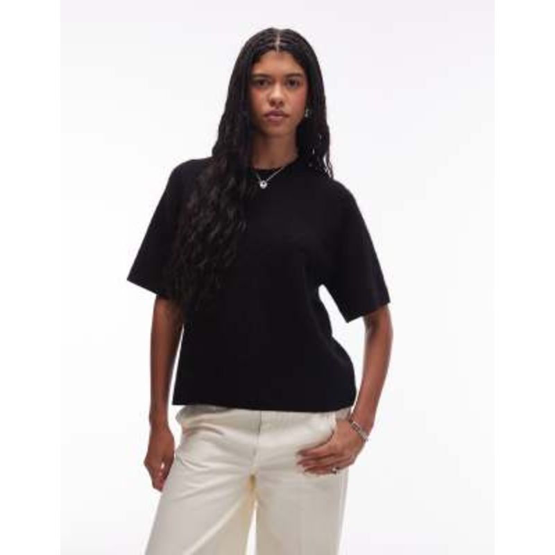 ARKET alpaca and wool blend short sleeve sweater in black