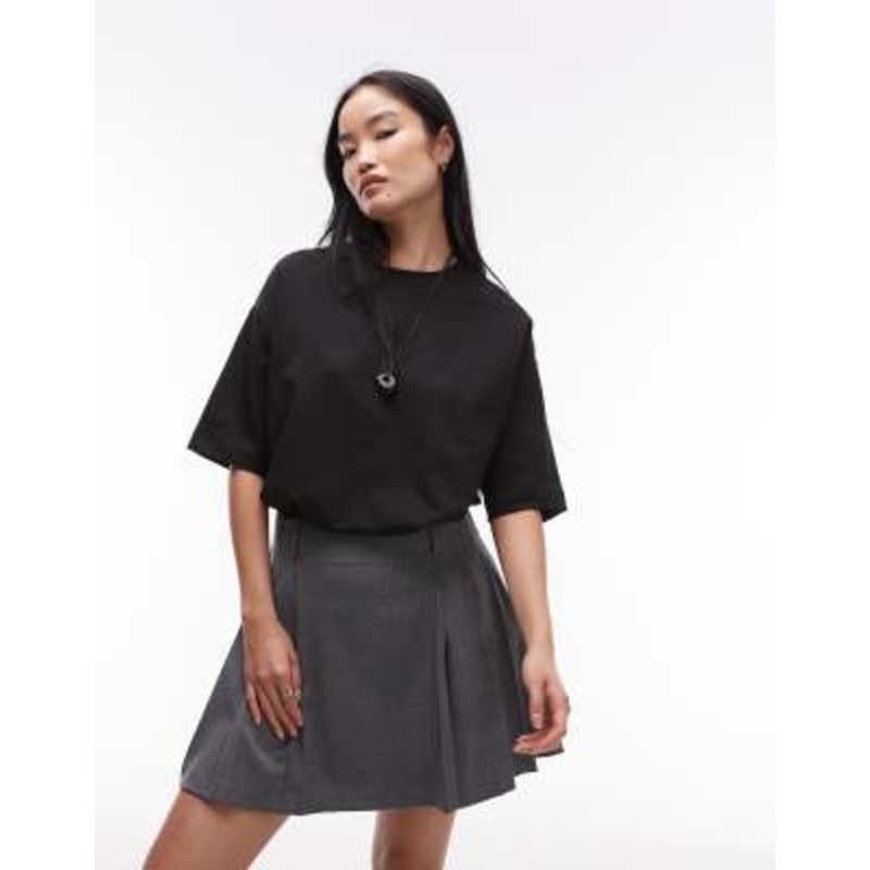 ARKET cotton rich stretch interlock long line short sleeve t-shirt in black