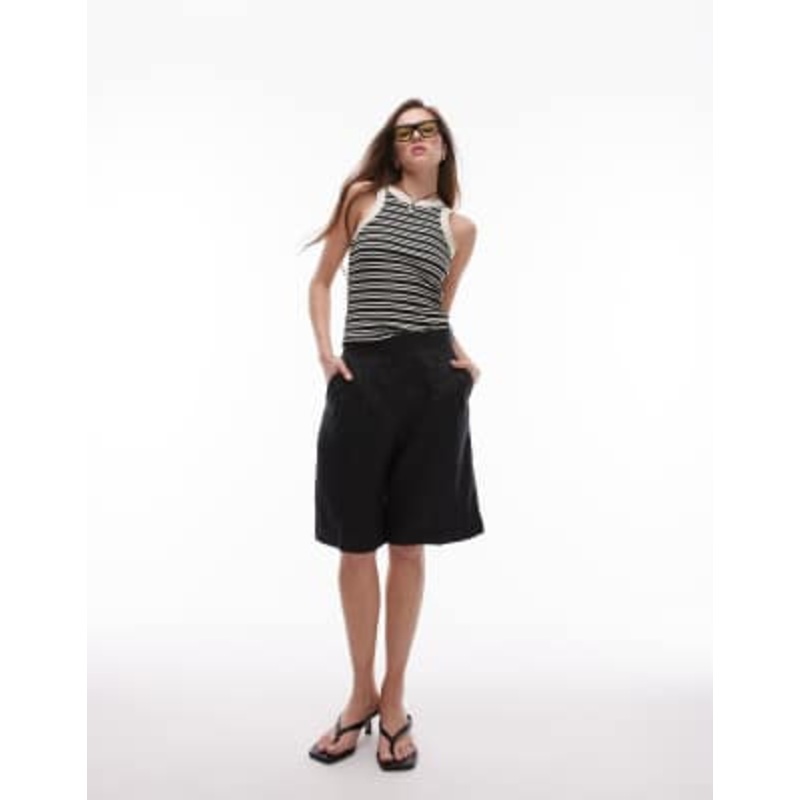 ARKET linen Bermuda shorts with tailored waistband in black