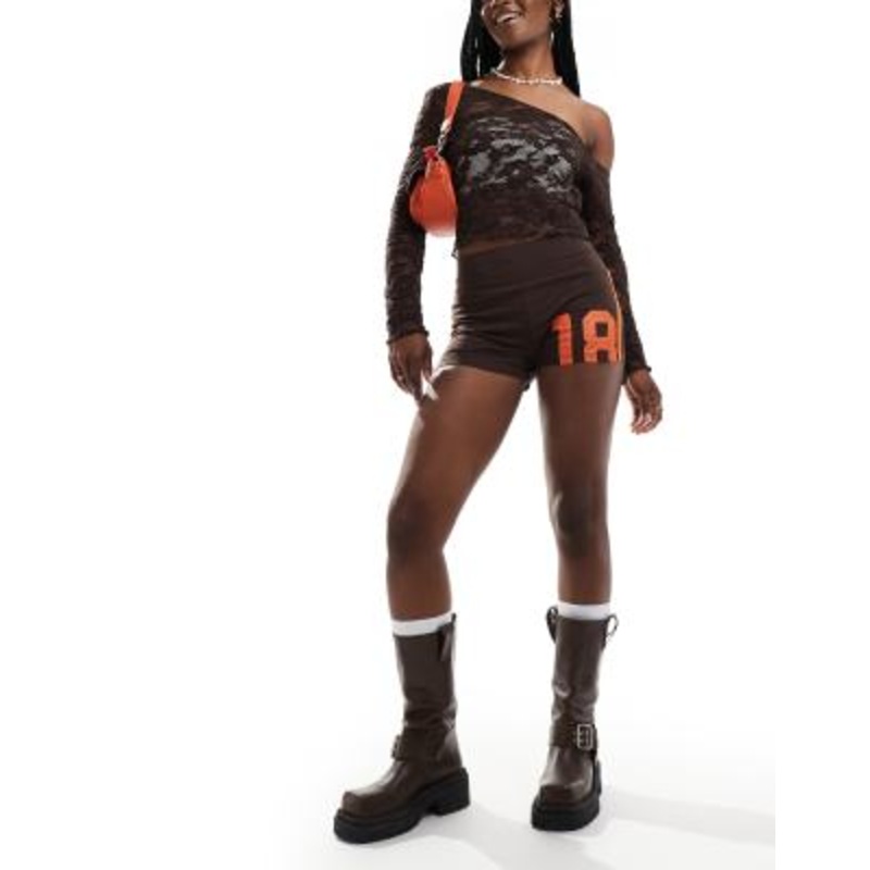 COLLUSION micro jersey shorts in brown