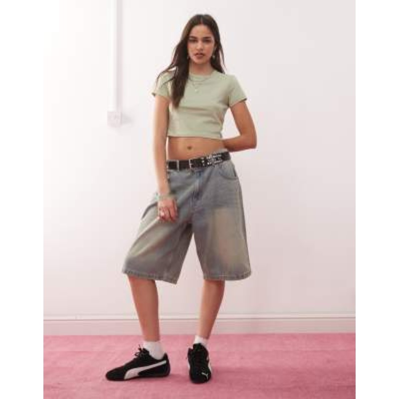 COLLUSION short sleeve super crop T-shirt in green