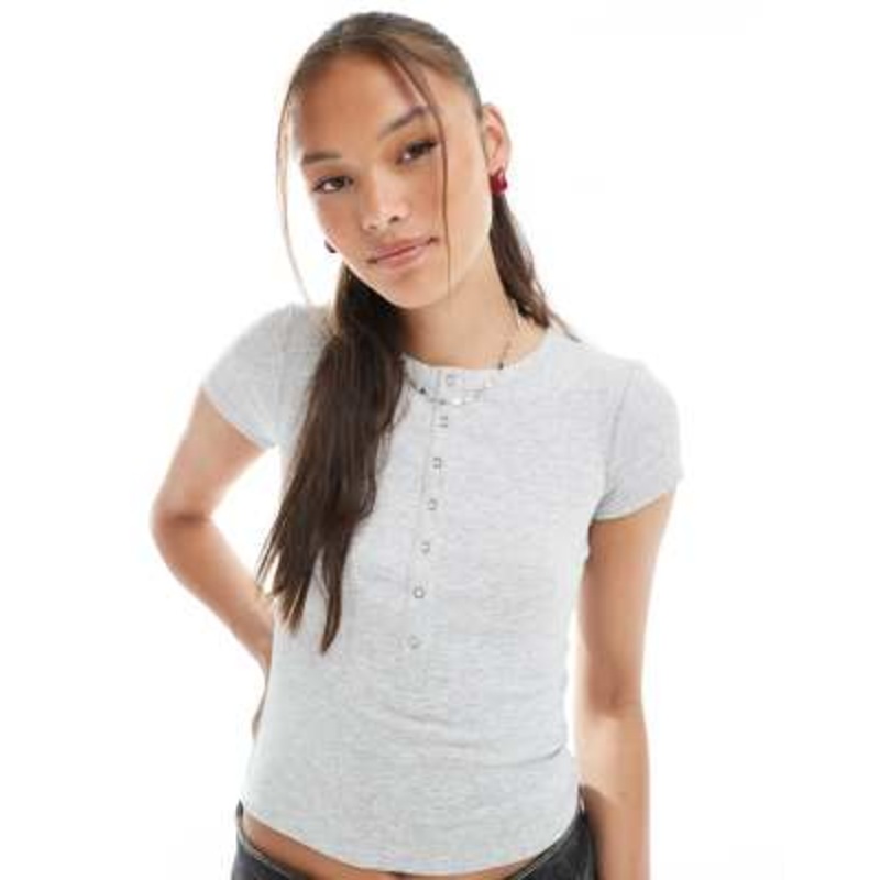 Cotton On henley short sleeve tee in heather gray