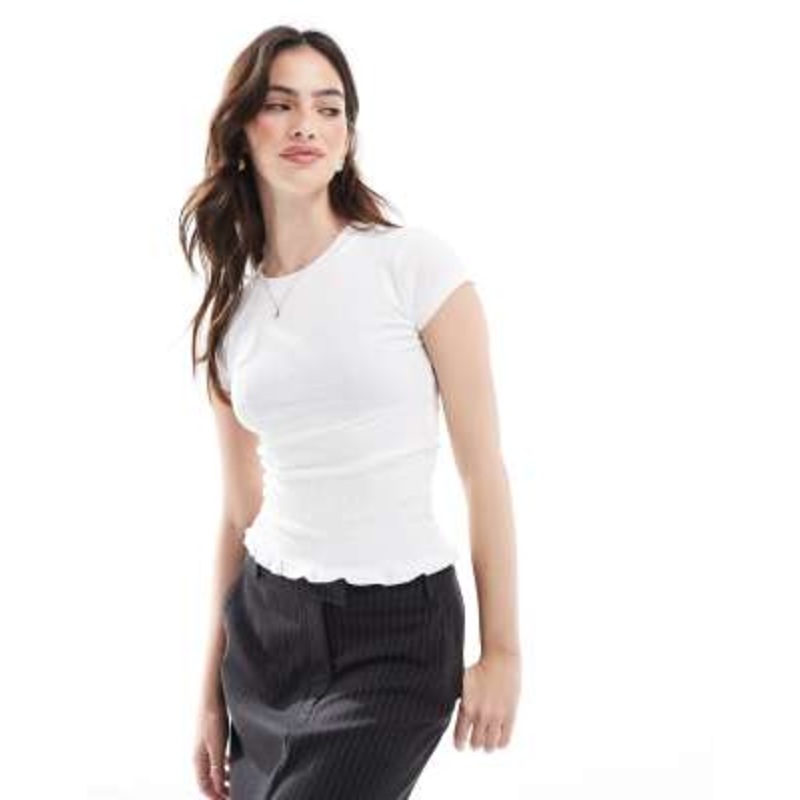 Cotton On pia shirred short sleeve top in white