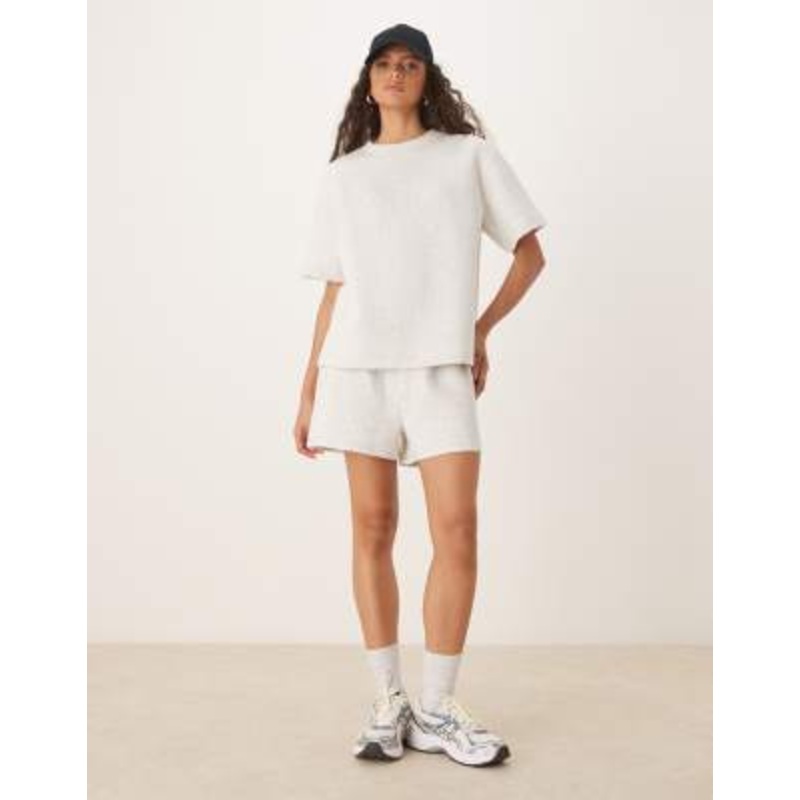 DESIGN chunky rib short sleeve T-shirt and shorts set in gray heather