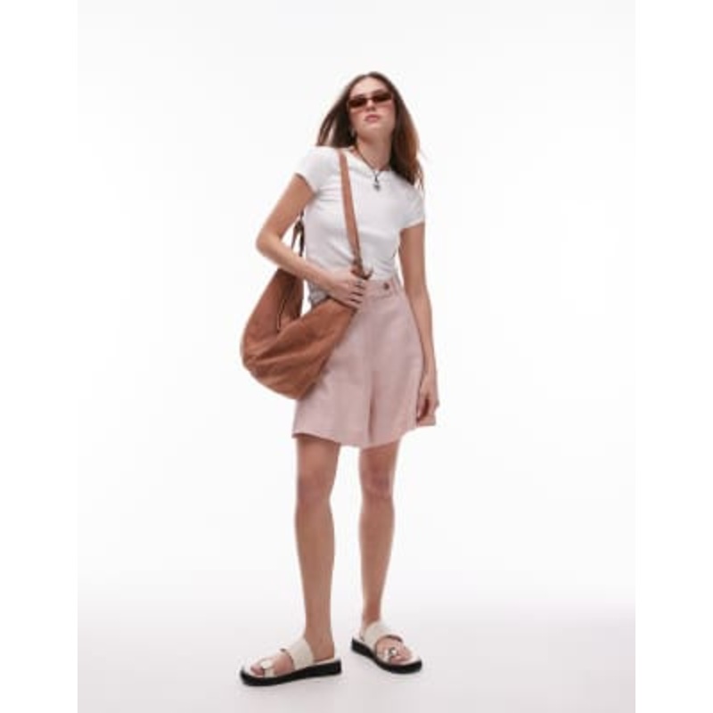 & Other Stories linen minimal Bermuda shorts in pink
