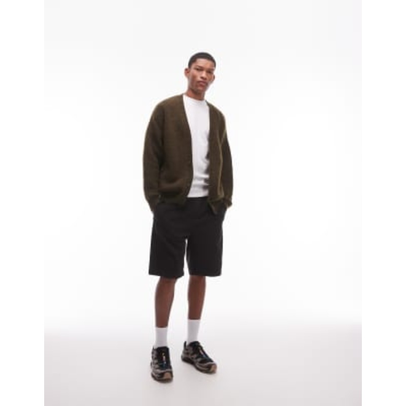 Topman washed cotton chino shorts in black