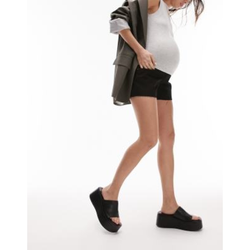 Topshop Maternity denim comfort stretch Mom shorts in black