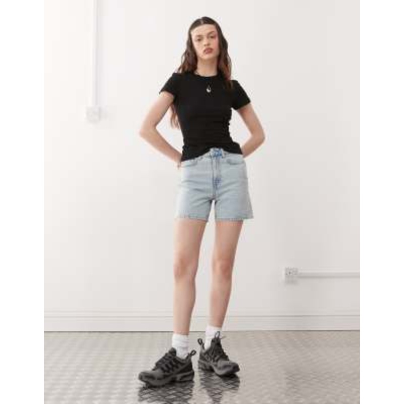 Weekday Eya high waisted denim shorts in opulent blue exclusive to