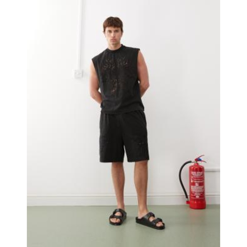 Weekday shorts with broderie anglaise detail in off-black – part of a set