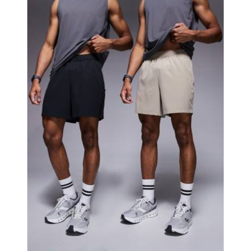 4505 Icon 5 inch quick dry training shorts with zip pockets 2 pack in black and stone