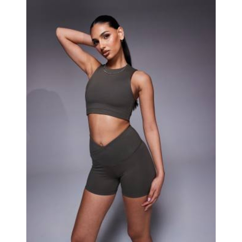 4505 Icon soft touch wrap waist 3 inch booty shorts in dark olive