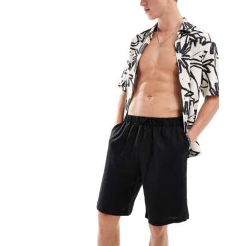 ADPT linen mix shorts in black