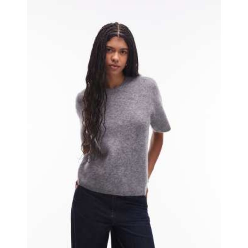 ARKET alpaca and wool blend short sleeve sweater in gray