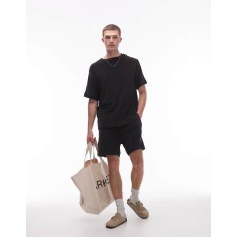 ARKET pull on soft touch terrycloth shorts in black – part of a set
