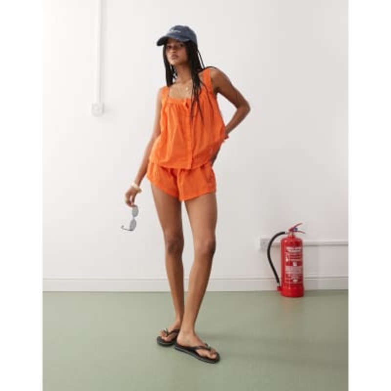 COLLUSION crotchet woven beach shorts in orange