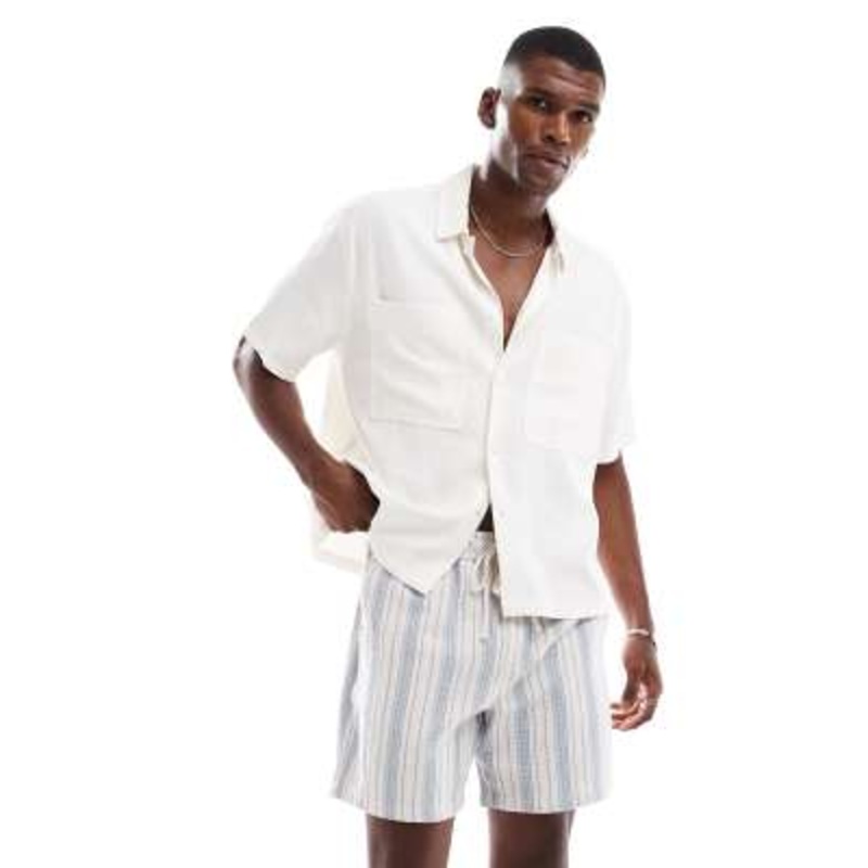 Cotton On textured shorts with elastic waist in blue stripes