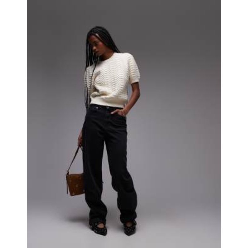 & Other Stories short sleeve knitted top in white with scallop edge neckline