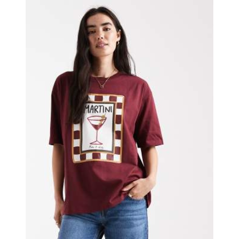 Threadbare cotton short sleeve martini graphic t-shirt in burgundy
