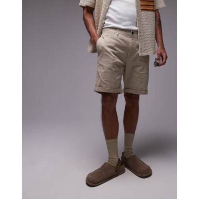 Topman skinny chino shorts in stone