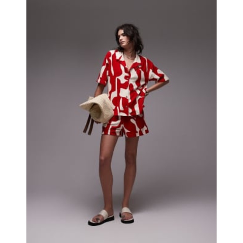 Topshop abstract print towelling shorts in red – part of a set