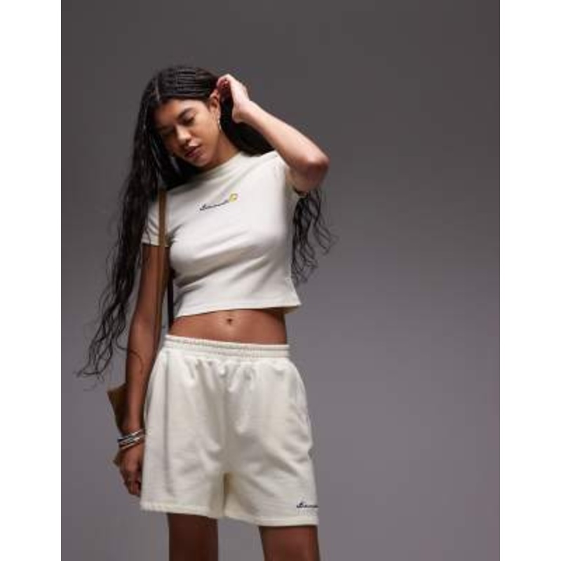 Topshop embroidered limonata sweat shorts in ecru