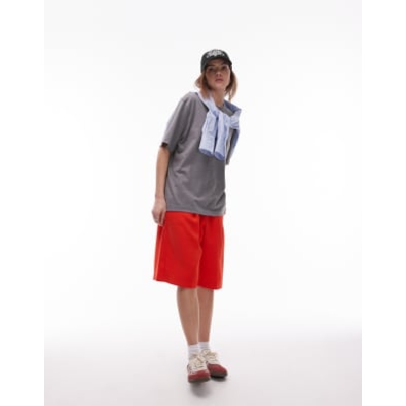 Topshop tailored longline pull-on shorts in red