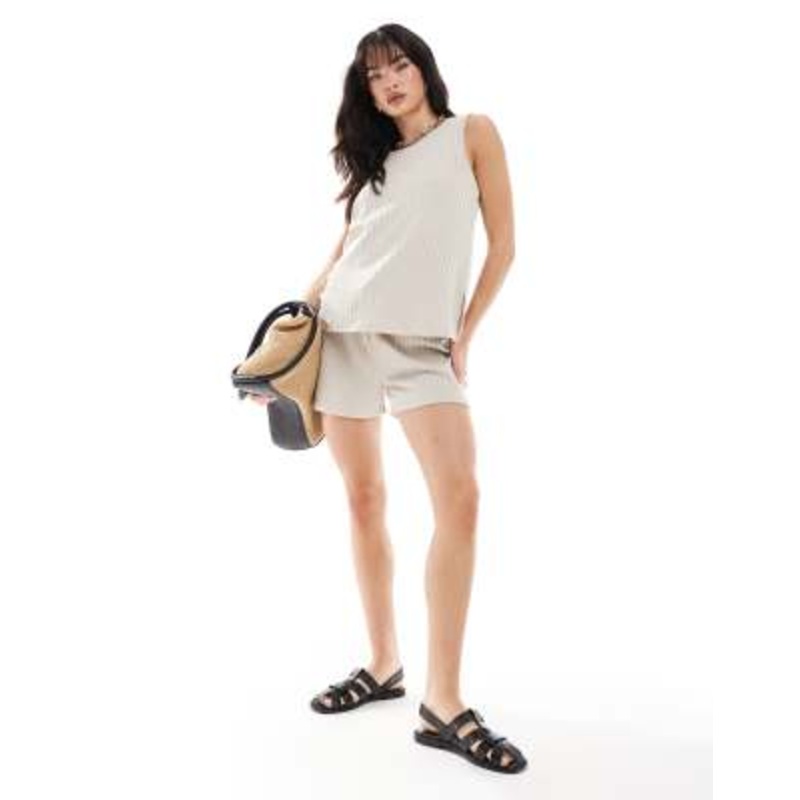 Vero Moda ribbed jersey shorts in stone – part of a set