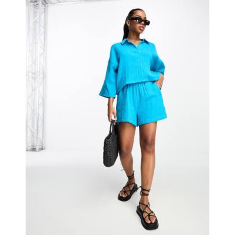 Vero Moda textured shorts in blue – part of a set