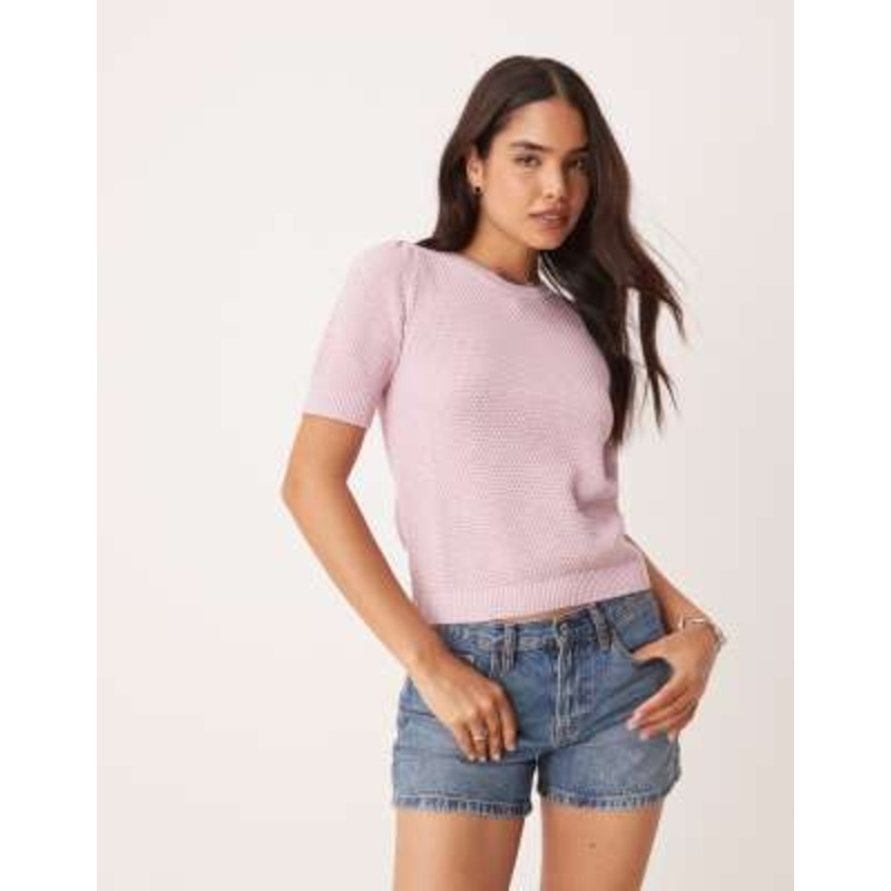 VILA short sleeve textured knitted t-shirt in orchid pink