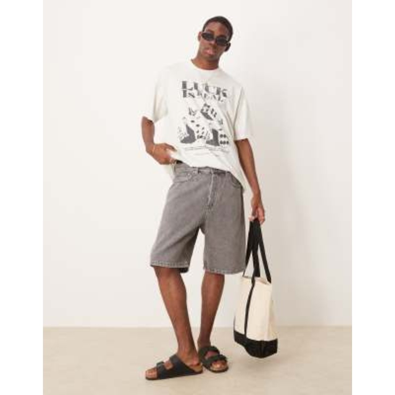 ARKET mid waist regular fit denim shorts in washed gray