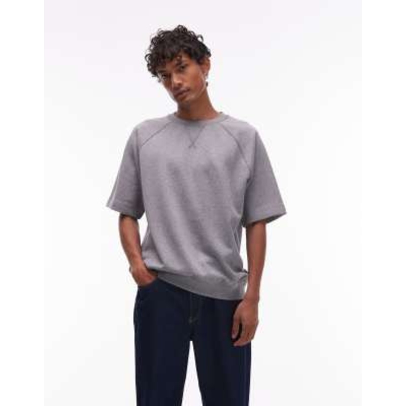 ARKET pure cotton short sleeve sweatshirt in gray melange