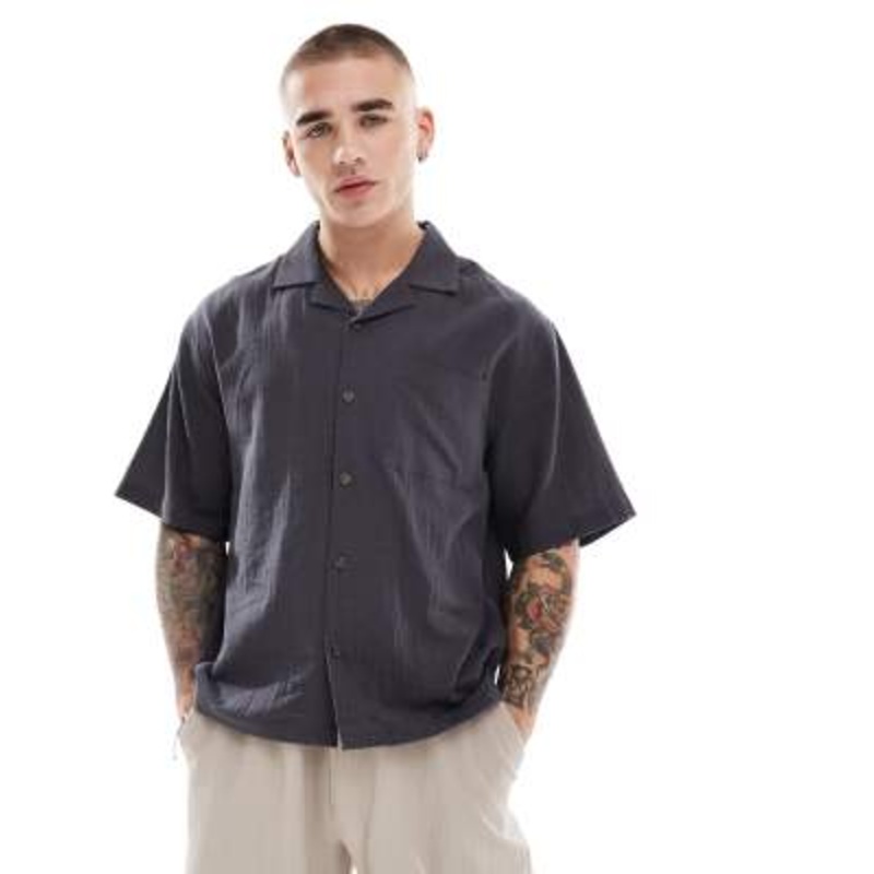 Cotton On cheesecloth short sleeve boxy fit shirt in black