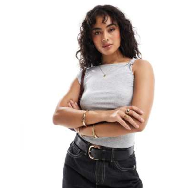 Cotton On marlow twist shoulder short sleeve top in gray