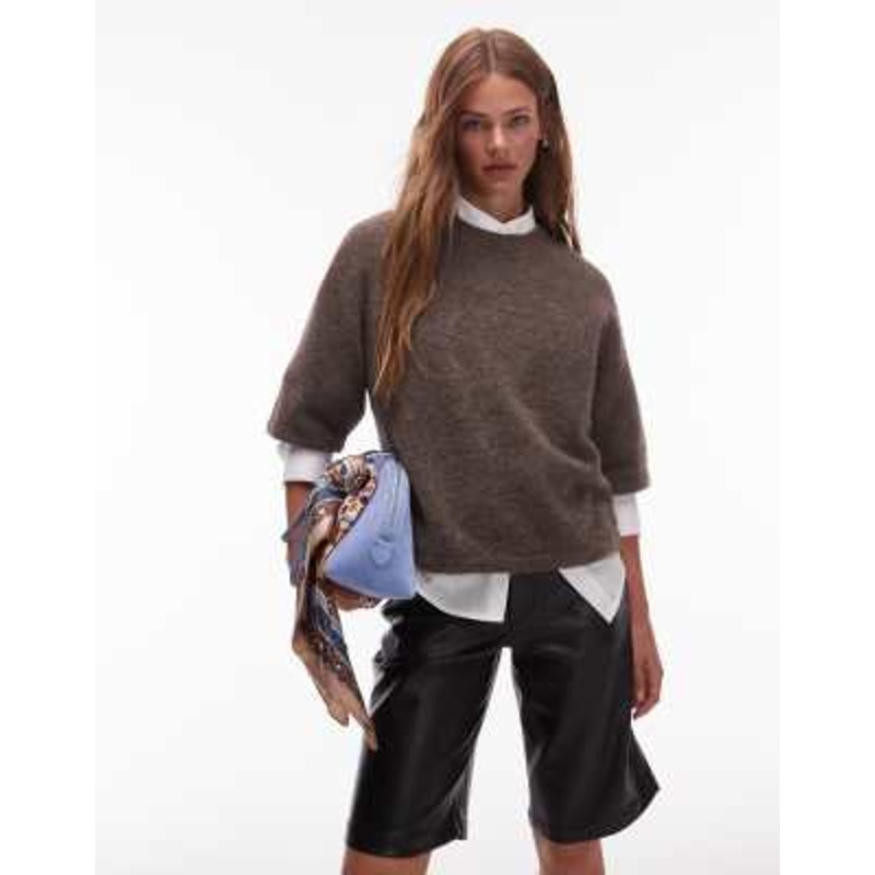 & Other Stories alpaca short sleeve knitted sweater in mole brown