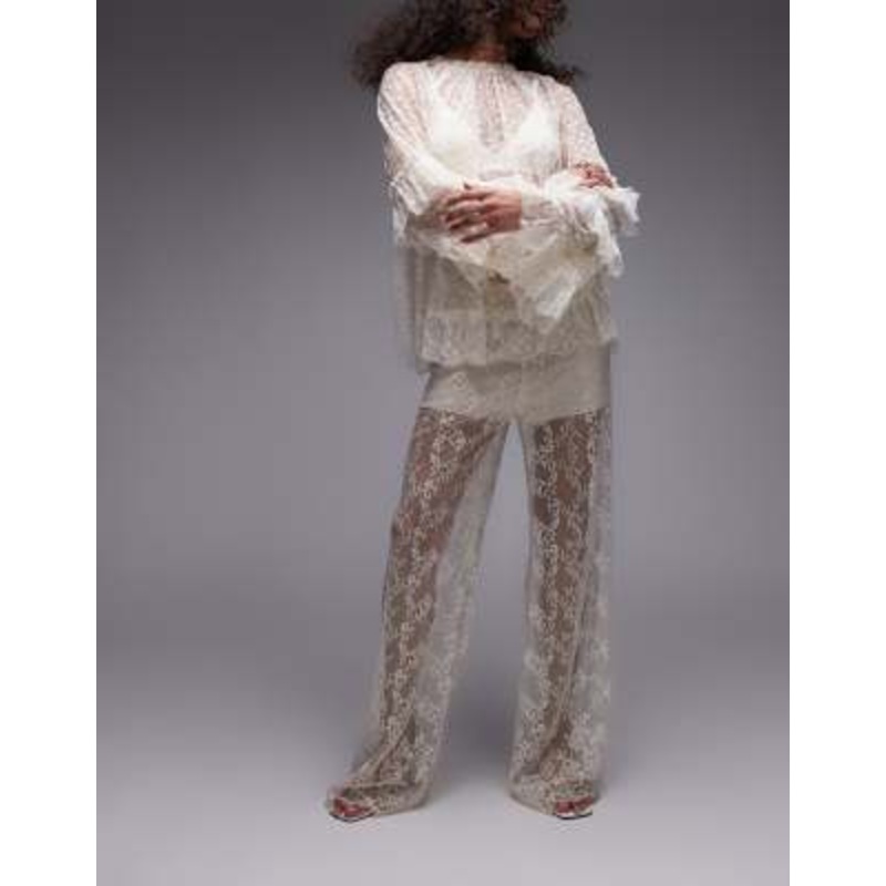 & Other Stories sheer lace pants with scalloped hem and fitted micro shorts in off white